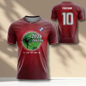 Maglia da Tifoso Unisex per i Mondiali di Calcio 2026 in Panama, Design con Bandiera Rossa, Bianca e Blu, T-Shirt da Calcio per il Giorno della Partita - Product Image 1