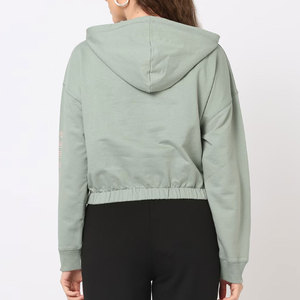 BRANIS SPORTS Women's Light <b>Green</b> Hooded Oversized Sweatshirt Full Sleeve Drop-Shoulder Embroidered Letter Design Breathable - Product Image 3