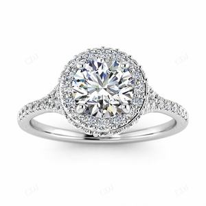 Halo Moissanite แหวนหมั้นของขวัญครบรอบ14K เครื่องประดับกุหลาบทองผู้ผลิตและผู้จัดจำหน่ายแหวนครบรอบอินเดีย - Product Image 3