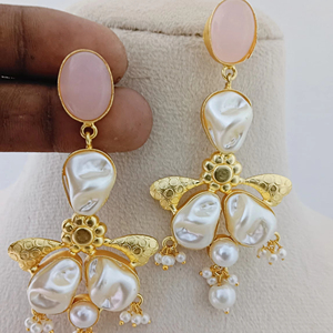 Handmade Stylish Golden <b>Mother</b> <b>Pearl</b> Drop <b>Earrings</b> Set for Women High Quality Brass Customizable Design High Fashion Bulk - Product Image 1