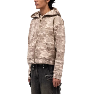 Sudadera de Camuflaje para Hombre, Cierre Completo, Estilo Corto, Lavado Ácido, Ropa Urbana Informal, Manga Larga con Bolsillo, Sudadera con Capucha Moderna - Product Image 1