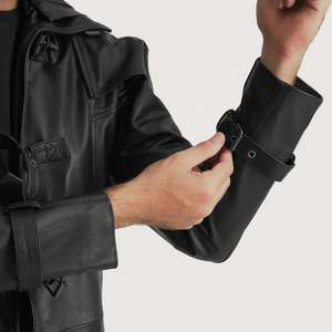 Abrigo de Cuero con Capucha Huntsman Negro, Estilo Elegante de Gabardina - Product Image 4