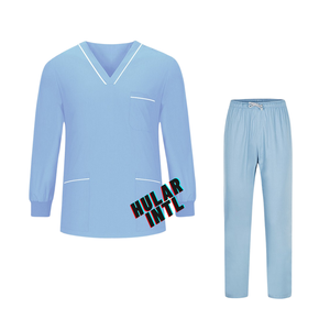 Estiramiento cuello pico puntada cinta superior y Pantalones rectos uniforme médico de las mujeres Scrub Set - Product Image 1