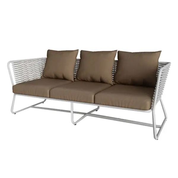 Belinda 3-seat sofa made of iron frame with woven rattan on the back with cushions for indoor and outdoor