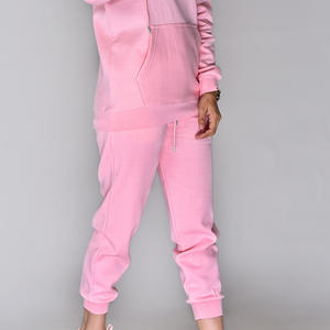 Cotton Tech Fleece Women's Hooded Solid Tracksuit Fashionable Plain Regular Two-Piece Sweatpants <b>Winter</b> Custom Logo - Product Image 3