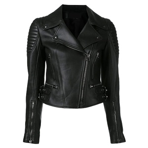 Chaqueta de cuero con cremallera de Color negro de manga larga de nuevo diseño de moda personalizada de alta calidad chaqueta de moda para mujer - Product Image 1