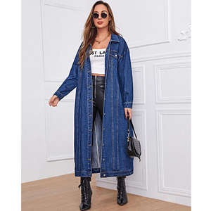 Men's Long <b>Denim</b> <b>Coat</b> Full Sleeve Stand Collar Loose Fit Custom Front Logo Winter Jacket - Product Image 5