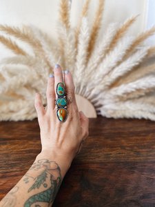 Anillo de Plata de Ley con Engaste de Bisel Ovalado de Turquesa de 2 o 3 Piedras, Hecho a Mano, Diseño Personalizado para Bodas y Fiestas - Product Image 2