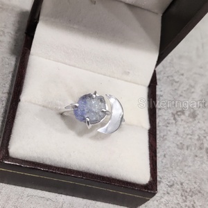 เครื่องประดับหินหยาบแหวนผู้หญิงพลอยธรรมชาติแทนซาไนต์ประดับอัญมณีรูปพระจันทร์เสี้ยววงเดือนสำหรับปาร์ตี้แหวนเงินสเตอร์ลิง925 - Product Image 2