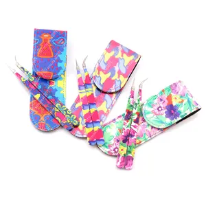 2 Pieces Flower Print Leather Pouch Packing With Magnetic Button For Eyelash Tweezers Customized Tweezers Case