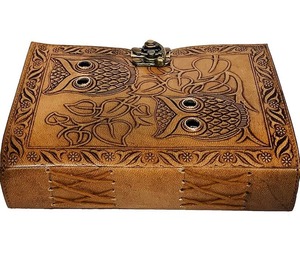 Búho en relieve piedra negra ojo A3 diario hecho a mano cuero Sketchbook Deckle borde espiral papel cuaderno hilo sillín costura - Product Image 4