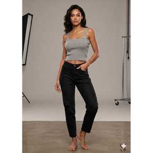 Suéter Corto de Punto Gris con Anillos para Mujer de Mybeefashion, Mezcla de Lana y Acrílico, Elegante Suéter de Manga Corta para Uso Casual - Product Image 2
