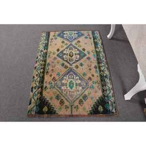 Alfombra pequeña vintage de 2.6x3.5 pies, alfombra de lana con lunares azul verdoso - Product Image 1