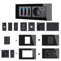 FR UE Reino Unido Socket TV Network SA Socket Tipo C USB 1 2 3 4 Gang 2 Way Push Reset Botón Interruptor Panel de vidrio DIY Combinación gratis