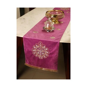 Royal Dinner Table Decoration Product Sustainable Embroidered Royal Pink Microfiber 100% Organic Cotton Attractive Table <b>Runners</b> - Product Image 1