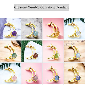 Forma de media luna 18K chapado en oro Rubí Tumble Piedra preciosa Ajuste de Punta Colgante de piedra natal Colgantes y dijes al por mayor de moda - Product Image 3