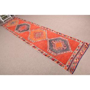 Tapis turc vintage 3,2x12,3 pi (96x374 cm), tapis rouge uni Herki - Product Image 4