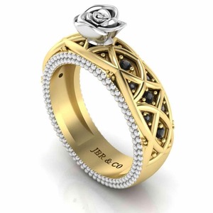 Elegante diamante redondo oro amarillo dos tonos 925 plata esterlina Heartily Beads Rose anillo de compromiso para mujeres mayorista - Product Image 4