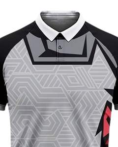 Camiseta Polo Geométrica Personalizada para Hombre, Color Gris, Negro y Rojo, Manga Corta, Transpirable, de Poliéster, para Deportes y Golf, Diseño Personalizado OEM - Product Image 4