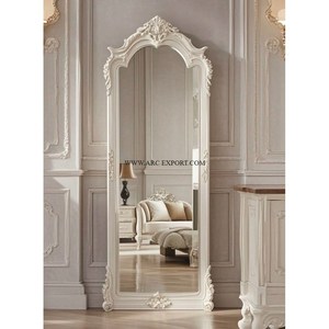 Grand miroir mural en bois avec cadre, décoration intérieure, décoration murale de salon, finition peinte en blanc, design de miroir mural - Product Image 1