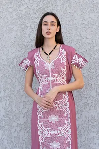 ชุดแม็กซี่เดรสยาวปานกลางของผู้หญิงยาวปานกลางแขนยาวปักลายสไตล์วินเทจผ้าคอตตอน100% ใหม่ล่าสุด2026 - Product Image 5