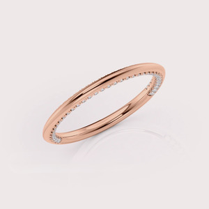 IGI Certified Lab Grown Round Diamond Hidden Pave Wedding Band 14K Rose / White & Yellow Gold Slim Diamond <b>Ring</b> - Product Image 5