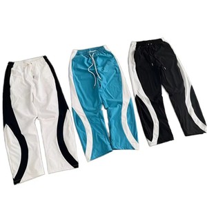 Wide Leg Sweatpants Loose Fit Track Pants Contrast Panel Drawstring <b>Elastic</b> <b>Waist</b> Casual Athletic <b>Trousers</b> for Men - Product Image 1