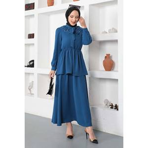 Conjunto Casual de Falda y Top Largo de Mezclilla con Perlas para Mujer, Talla XS, Estilo Club o Formal - Product Image 4