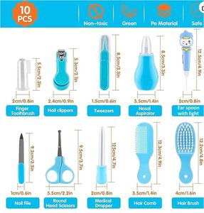 Kit de Cuidado para Bebés 10 en 1, Juego de Cepillo y Peine para Uñas y Cabello, Azul, Portátil, para Niños, Manicura y Pedicura - Product Image 2