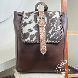 กระเป๋าเป้สะพายหลังหนังวัวแท้แบบใหม่สำหรับผู้หญิงกระเป๋าสะพายหลังเดินทางหนังวัวแท้ปรับสายได้จุของได้มากแบบวินเทจ - Product Image 1