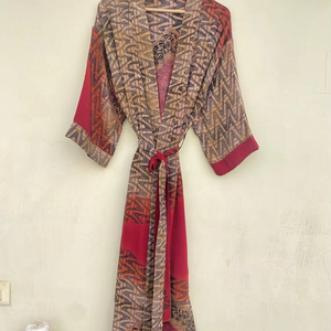 Kimono Vintage de seda crepé, bata suave y cómoda, ropa de descanso ligera de lujo, bata Bohemia, sin secado rápido, verano, otoño y primavera - Product Image 1