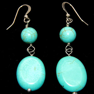 Orecchini pendenti turchesi rotondi e ovali. Gioielli alla moda in argento Sterling 925 - Product Image 1