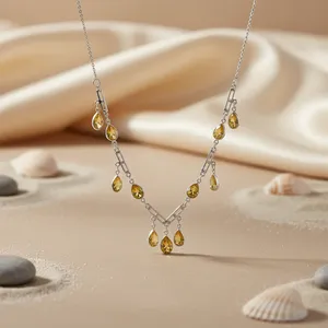 Collier élégant en cristal en forme de larme plaqué argent pour femme, bijou de fête, cadeau - Product Image 1