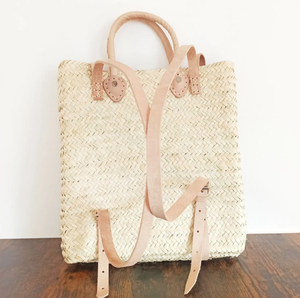 Sac de plage en paille de qualité supérieure avec sangle en cuir, sac à dos en paille - Product Image 1