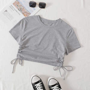 Camiseta Corta Ajustada de Manga Corta para Chicas, Venta al por Mayor, Personalizable, Sexy, Color Sólido, Verano, Ecológica para Mujer - Product Image 4