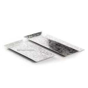 Plateau de service alimentaire en acier inoxydable plaqué argent chic forme rectangulaire pour la maison et l'hôtel plateau de service de collations de table - Product Image 4