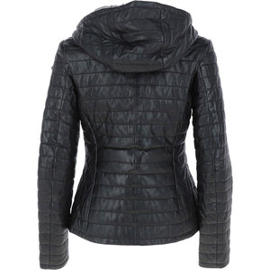 Blouson en cuir matelassé avec fermeture éclair asymétrique Blouson aviateur en cuir végétal léger Blazer en cuir surdimensionné - Product Image 5