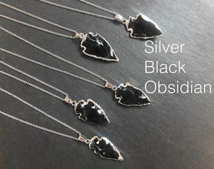 Pendentif en pointe de flèche obsdienne noire plaqué or fait main Bijoux uniques en pierres précieuses d'Inde Collier en pointe de flèche obsdienne plaqué or - Product Image 3