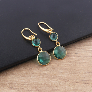 Pendientes de Mujer Chapados en Oro, Forma Redonda, Apatita, Cuarzo, Doble Piedra, Pendientes Colgantes, Joyería de Moda Femenina al por Mayor - Product Image 5