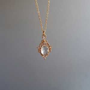 Collier vintage en filigrane de haute qualité en zircon CZ, argent sterling 925, plaqué or 14 carats, sans nickel, sans plomb, certifié IGI - Product Image 2