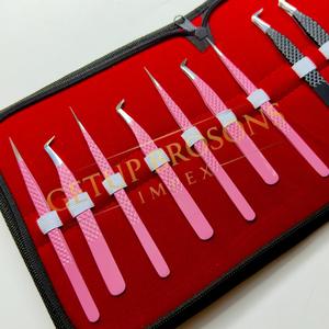 High Quality Pink & Black Powder Coating 90 Degree <b>Boot</b> Volume Silver Tip Straight & Russian Volume Eyelash Extension Tweezers - Product Image 3