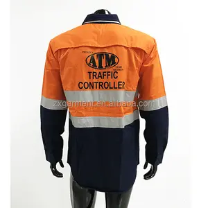 Camisa de protección contra incendios personalizada, camisa de seguridad de 2 tonos, naranja, 100% algodón, FR Drill, venta al por mayor