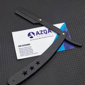 Navaja de Afeitar Profesional de Acero Inoxidable, Navaja de Afeitar Plegable para Barbería, Mango Negro, Hoja Reemplazable - Product Image 2