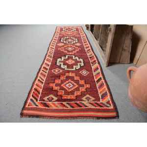 Alfombra de lana turca Vintage rojo naranja tejido plano de gran tamaño 27X11,4 pies diseño bohemio de retazos para decoraciones de sala de estar látex - Product Image 2