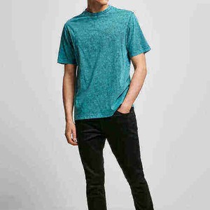 Camiseta de Manga Corta para Hombre, Color Verde Azulado, Cuello Redondo, Corte Regular, Tejido de Punto, Color Sólido - Product Image 5