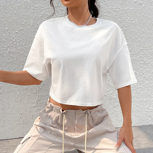 Top corto en blanco de manga corta, camisas, verano, Primavera, ropa de mujer, camisetas transpirables ajustadas, camiseta para mujer, venta al por mayor - Product Image 6