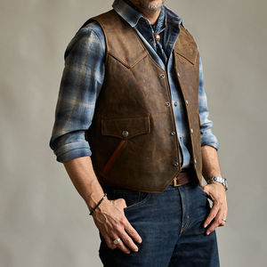 Gilet d'extérieur en cuir véritable pour homme, imperméable, respirant, pour la randonnée et le quotidien, coupe simple, couleur unie - Product Image 2