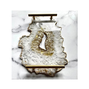 Plateau de service en résine époxy de qualité supérieure avec poignée en métal doré, nouveau design pour la maison et l'hôtel, prix économique - Product Image 3