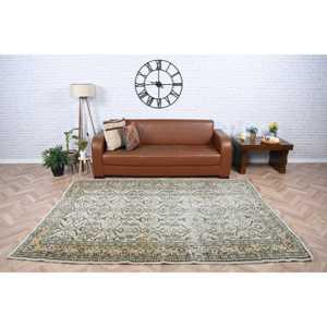 Tapis turc vintage 5,8x8,2 pieds, grand tapis, tapis à carreaux verts - Product Image 2