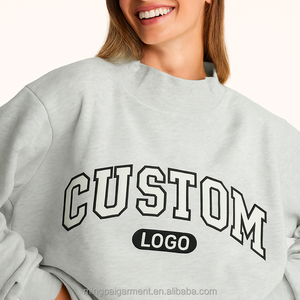 Sudadera de Cuello Alto Personalizada con Logotipo, Estilo Urbano, Hombros Caídos, Bordada, de Felpa, Holgada, para Mujer - Product Image 1